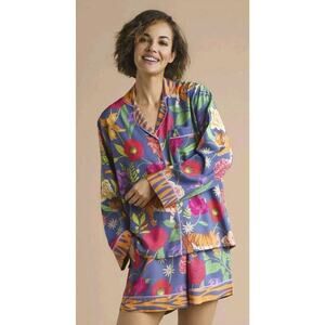 Powder Womens Floral Tiger Indigo Pajamas Shorts Set Size M Modal Loungewear